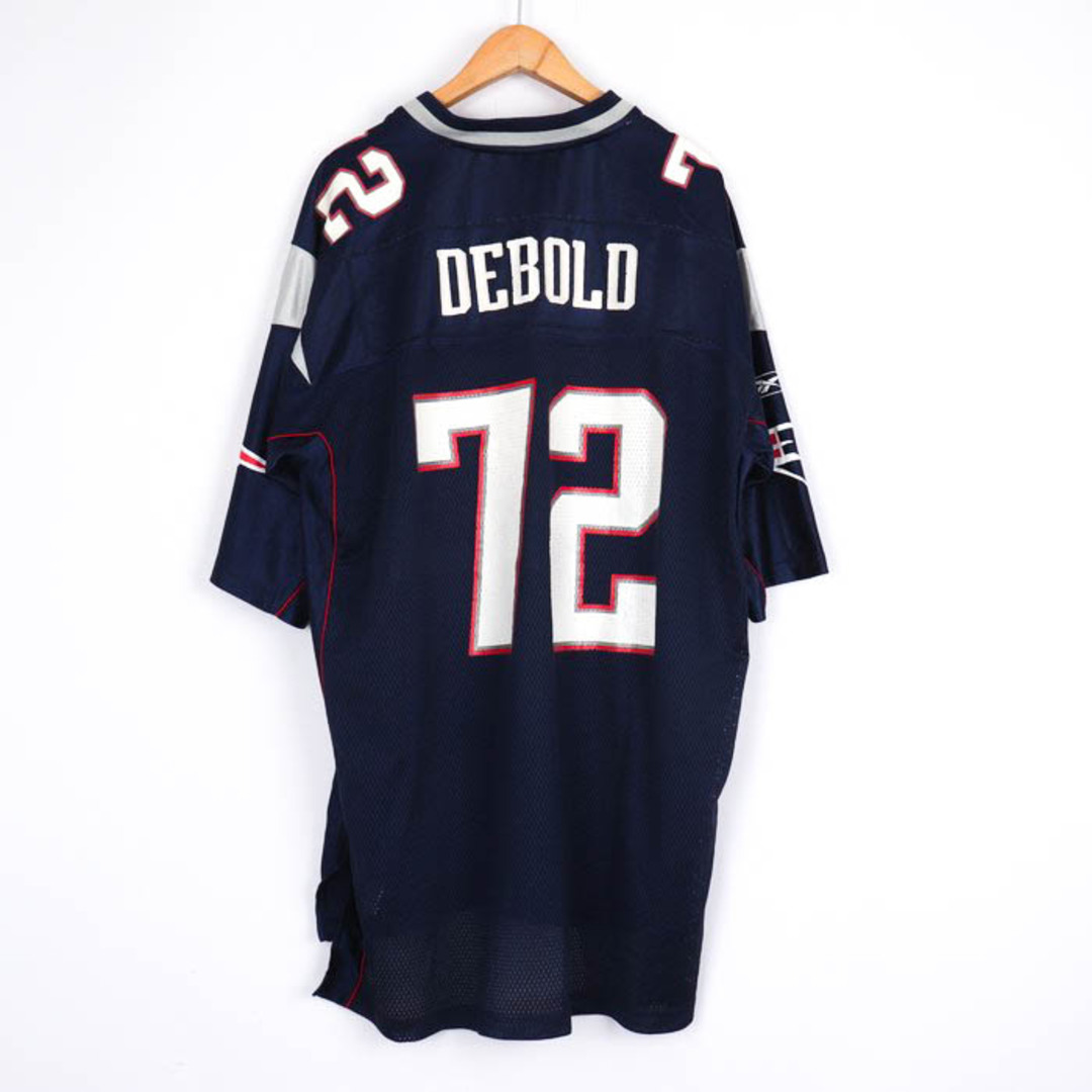 Reebok(リーボック)のリーボック Tシャツ アメフト ユニフォーム NFL PATRIOTS #72 ゲームシャツ 大きいサイズ US古着 メンズ XLサイズ ネイビー Reebok メンズのトップス(Tシャツ/カットソー(半袖/袖なし))の商品写真