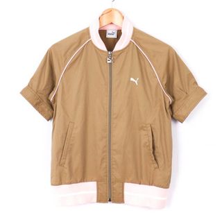 プーマ(PUMA)のプーマ 半袖ブルゾン ジップアップ ワンポイントロゴ トップス レディース Lサイズ ブラウン PUMA(ブルゾン)