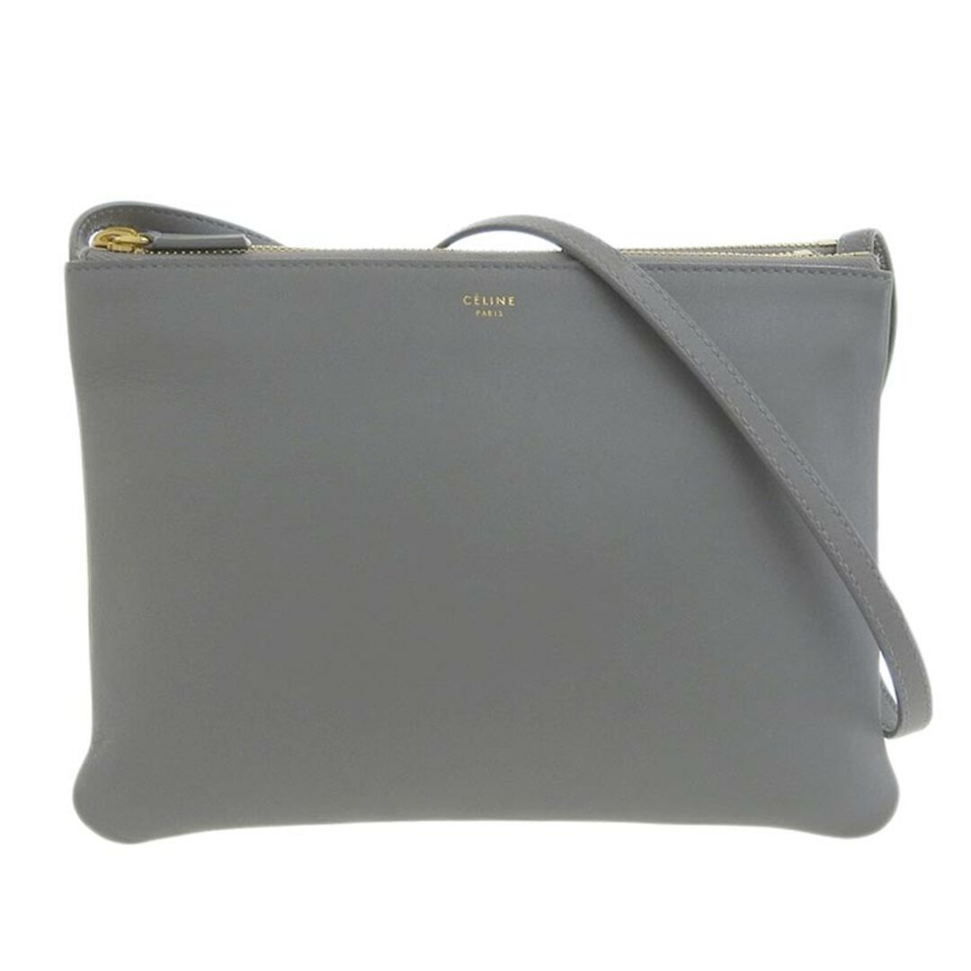 セリーヌ CELINE トリオ ラージ ショルダーバッグ レザー グレー