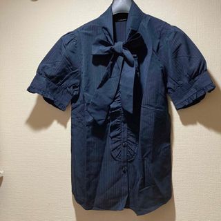 シーディーエスベーシック(C.D.S BASIC)のきくえ様専用　ボウタイ　リボン　半袖ブラウス　L（ネイビー）(シャツ/ブラウス(半袖/袖なし))