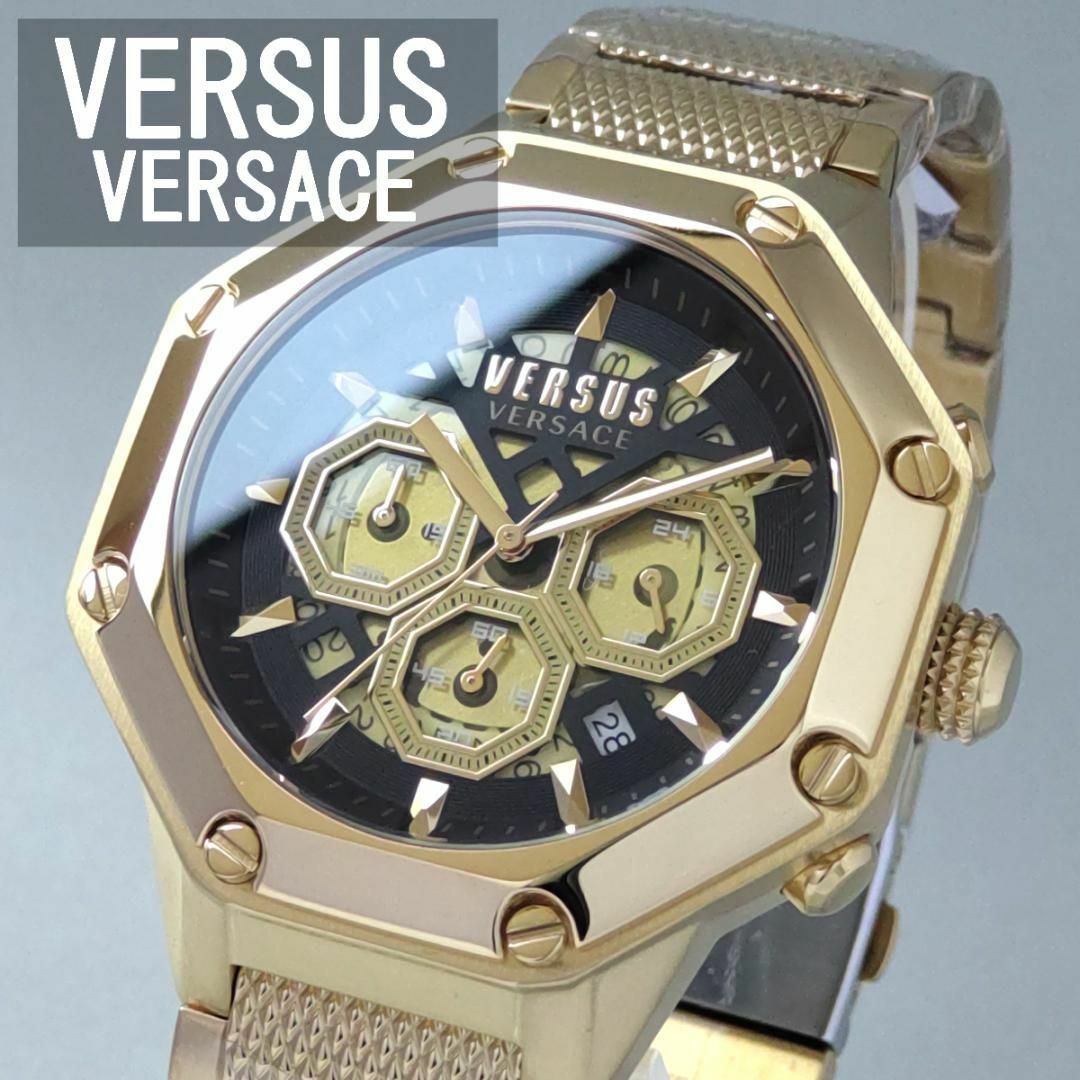 ゴールド/黒【新品】ヴェルサス・ヴェルサーチ腕時計メンズ オクタゴン クォーツ