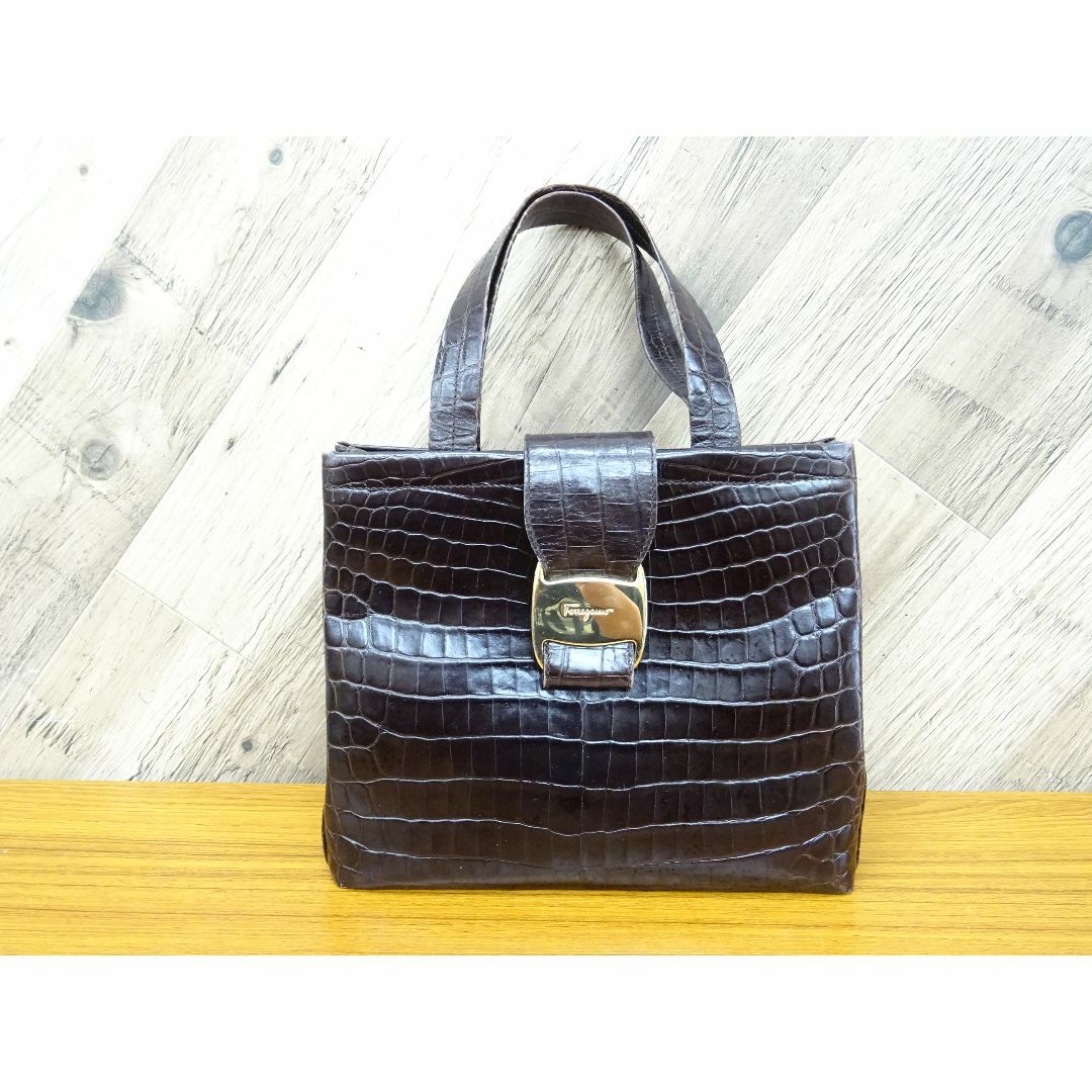 M三005 / Ferragamo ヴァラ ハンドバッグ レザー クロコ型押し