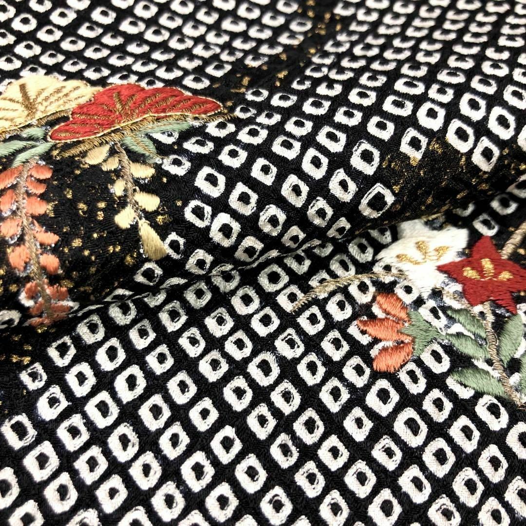 K-3149 訪問着 総絞り 鹿子絞り 刺繍 松 桔梗 菊 黒色の通販 by