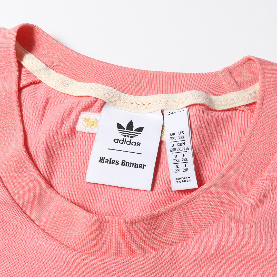 adidas アディダス Tシャツ サイズ:6XO 22SS WALES BONNER ウェールズ ボナー パネル ボーダー ヘビー クルーネック Tシャツ ピンク イエロー トップス カットソー 半袖 【メンズ】【美品】メンズ