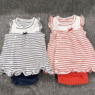 コンビミニ ラップワンピース ボーダー 双子 色違い 女の子 フリル