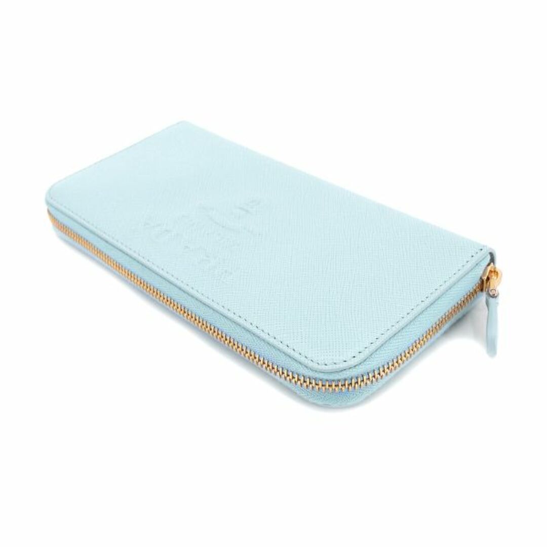 未使用 展示品 プラダ PRADA ラウンドファスナー 長財布 サフィアーノ レザー ライトブルー 1ML506 ゴールド 金具 VLP 90187384
