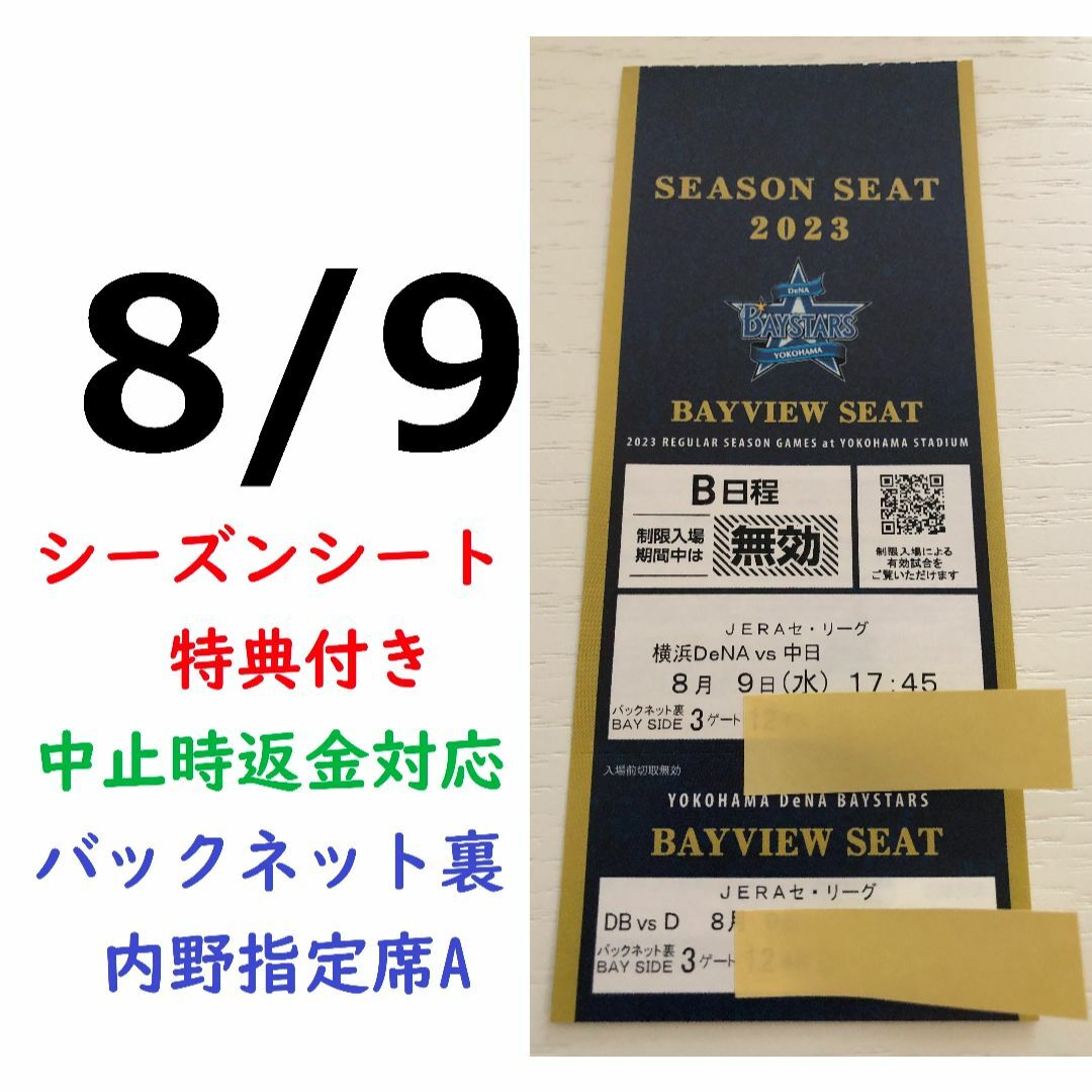 【中止補償】8/9横浜DeNAベイスターズ×中日 横浜スタジアムネット裏