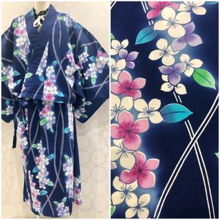 SALE！ 浴衣リメイク 藍色 紫陽花 花びら ショート丈羽織 ロングスカート(セット/コーデ)