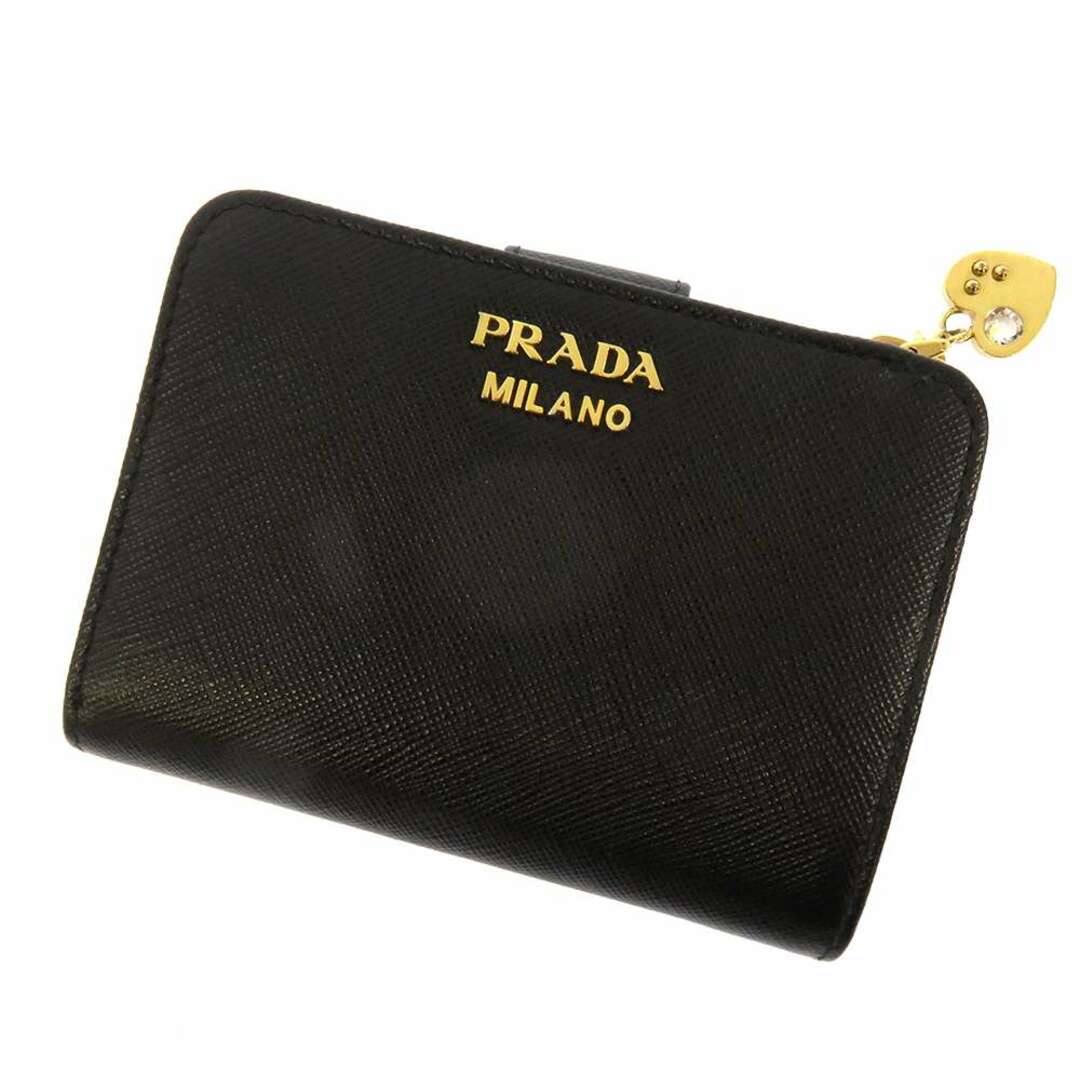 プラダ 二つ折り財布 サフィアーノ ハート レザー 1ML018 PRADA 財布 コンパクト財布 ミニ財布 黒