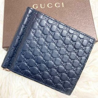 グッチ(Gucci)の【未使用級】グッチ マネークリップ gg マイクロシマ レザー ブラック 黒色(マネークリップ)