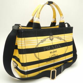 PRADA プラダ カナパ B2439B トートバッグ CANAPA RIGHE キャンバス GIALLO/250810【中古】