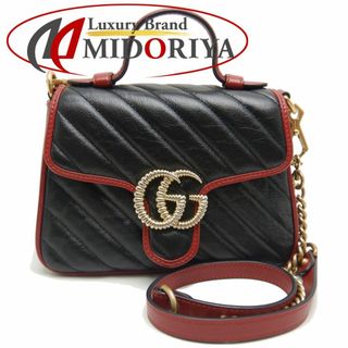 グッチ(Gucci)のGUCCI グッチ ミニトップハンドルバッグ 583571 ハンドバッグ GGマーモント キルティングスモール レザー ブラック レッド/250811【中古】(ハンドバッグ)