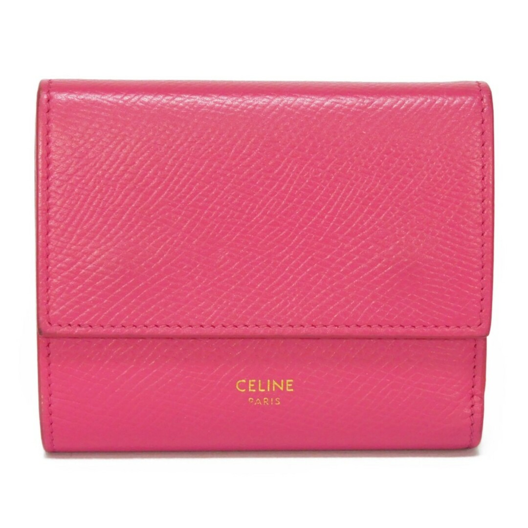 亀裂コーナーCELINE セリーヌ スモール トリフォールド ウォレット Wホック コンパクトウォレット 新ロゴ ラズベリー 三つ折り財布 10B573BEL.25RY