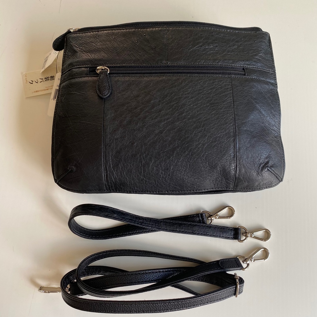 和装バッグ 黒 本革 3WAY オーストリッチ 新品 未使用 本皮 鞄 かばん レディースのバッグ(ハンドバッグ)の商品写真