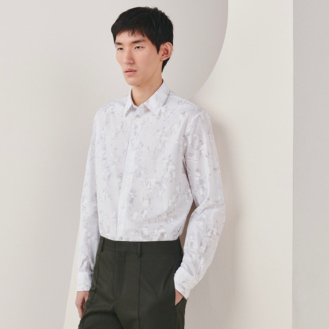 新品HERMES春夏23SSメンズシャツ白長袖ポロ白40シェーヌダンクルバーキン | フリマアプリ ラクマ