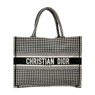 クリスチャンディオール(Christian Dior)のクリスチャン・ディオール Christian Dior ブックトート ミディアム 千鳥格子 ホワイト×ブラック キャンバス レディース トートバッグ(トートバッグ)