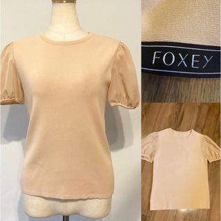 フォクシー(FOXEY)のFOXEY フォクシー　パフスリーブ　シフォン✖️ニット　半袖トップス　38(ニット/セーター)