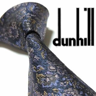 ダンヒル(Dunhill)のダンヒル　ネクタイ　ジャガード　ボタニカル　花柄　植物柄　高級シルク　光沢感　紺(ネクタイ)