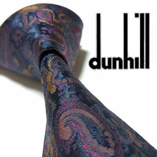 ダンヒル(Dunhill)のダンヒル　ネクタイ　ペイズリー柄　総柄　dロゴ　ジャガード　高級　古着　光沢感(ネクタイ)