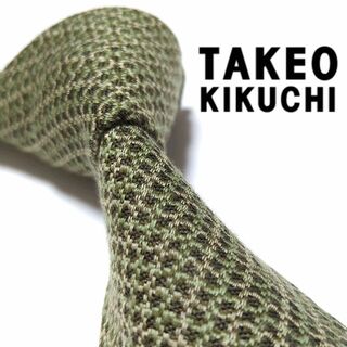 タケオキクチ(TAKEO KIKUCHI)のタケオキクチ　ネクタイ　総柄　刺繍　高級ウール　シルク　古着コーデ　肉厚　緑茶(ネクタイ)