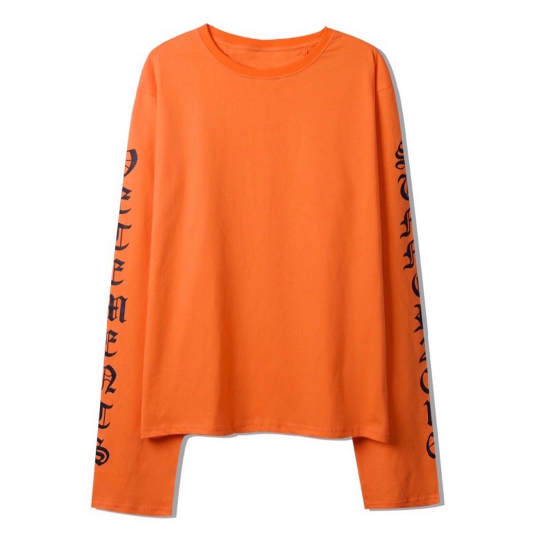 ロンT スケボー ダンス オルチャン 衣装 ストリート 黒 オレンジ 白 M メンズのトップス(Tシャツ/カットソー(七分/長袖))の商品写真