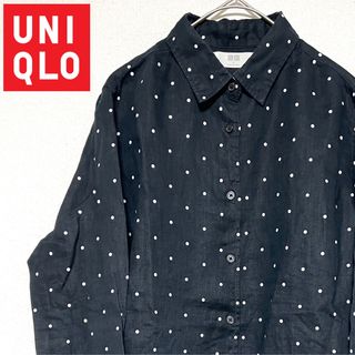 ユニクロ(UNIQLO)のUNIQLO ユニクロ リネンシャツ カジュアルシャツ ドット 長袖  S(シャツ/ブラウス(長袖/七分))