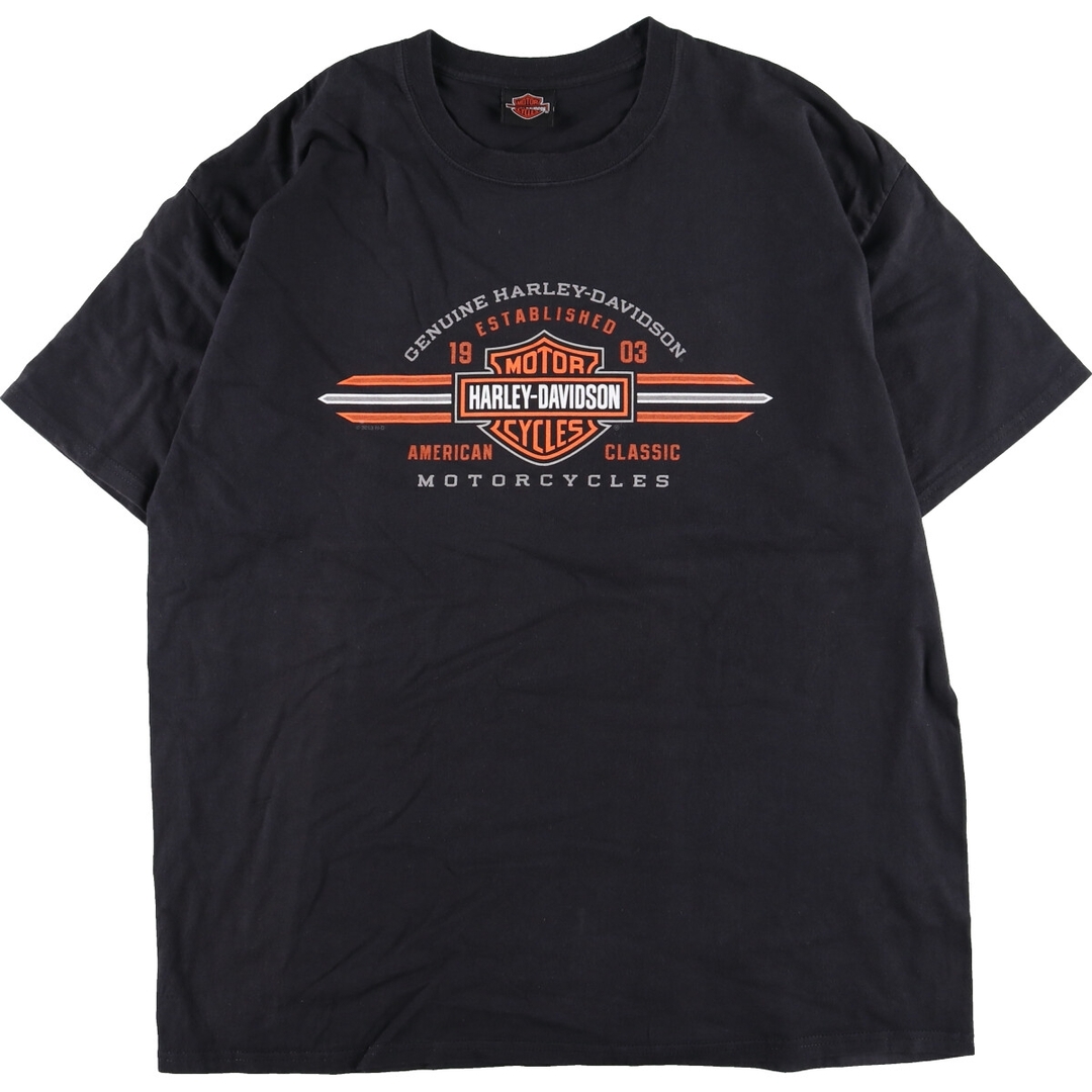 Harley Davidson(ハーレーダビッドソン)の古着 ハーレーダビッドソン Harley-Davidson Henes ヘインズ 両面プリント モーターサイクル バイクTシャツ メンズXL /eaa320414 メンズのトップス(Tシャツ/カットソー(半袖/袖なし))の商品写真