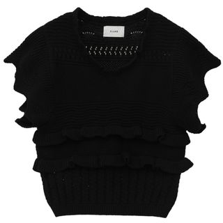 クラネ(CLANE)のCROCHET FRILL KNIT TOPS (カットソー(半袖/袖なし))