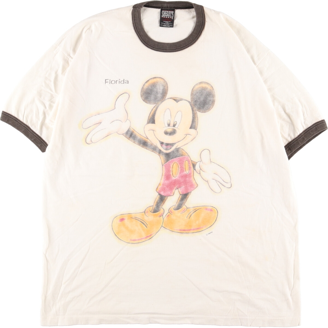 90年代 SHERRYS MICKEY MOUSE ミッキーマウス FLORIDA リンガーT キャラクタープリントTシャツ USA製 メンズXXL ヴィンテージ /eaa313396
