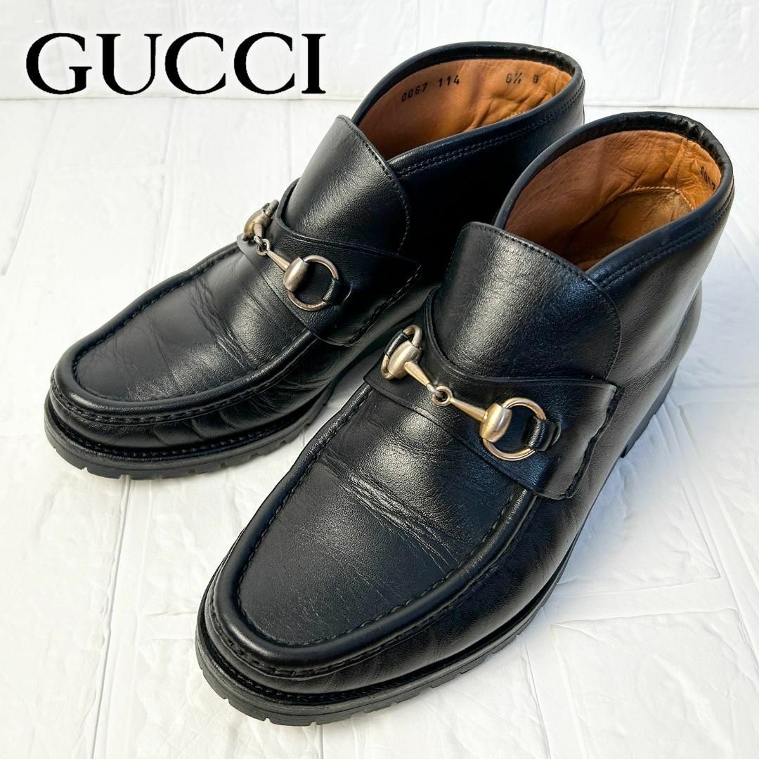良品】グッチ ホースビット ショートブーツ ブラック 6.5(約23.5cm)-