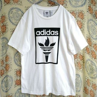 アディダス(adidas)のadidas tシャツ トレフォイル 半袖 ビックプリント 刺繍ロゴ  白 Ｌ(Tシャツ/カットソー(半袖/袖なし))