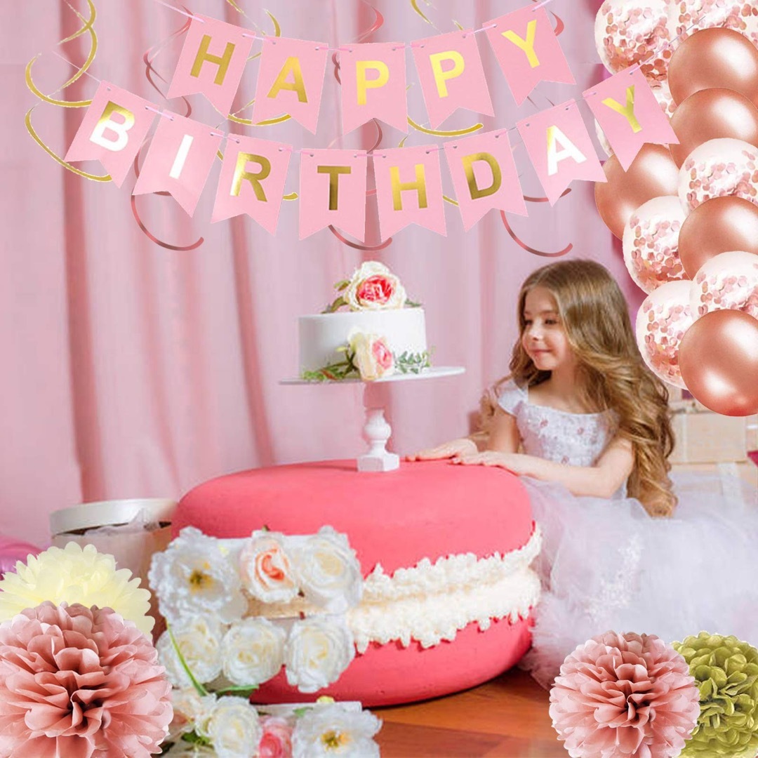誕生日 飾り付け ピンク ローズゴールド ハンドメイドのパーティー(その他)の商品写真