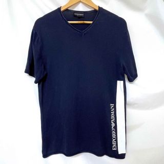 エンポリオアルマーニ(Emporio Armani)のエンポリオアルマーニ サイドロゴ Vネック ニット Tシャツ 紺 L 半袖ニット(Tシャツ/カットソー(半袖/袖なし))