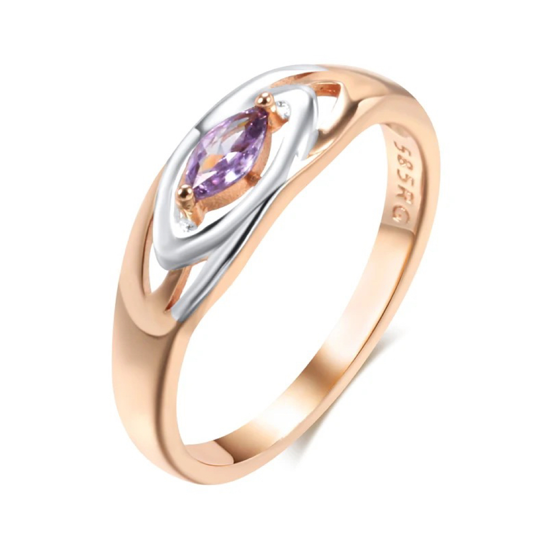 セール❣️【14KGP刻印585RG】シルバー×ローズゴールド 紫 ジルコン レディースのアクセサリー(リング(指輪))の商品写真