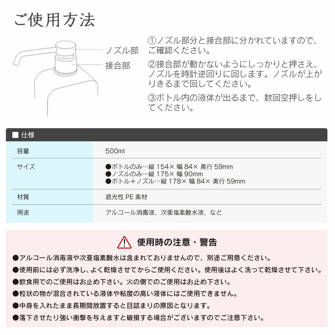 アルコール対応 スプレーボトル ディスペンサー 500ml 5個 ※1819 インテリア/住まい/日用品の日用品/生活雑貨/旅行(その他)の商品写真