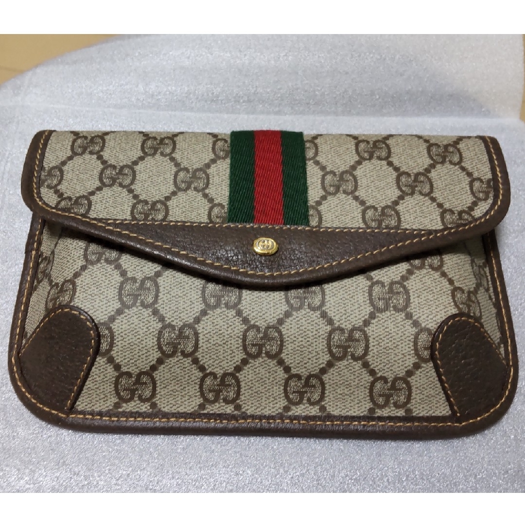 Gucci(グッチ)の【美品】GUCCI  オールドグッチ シェリーライン GG ポーチ ブラウン レディースのファッション小物(ポーチ)の商品写真