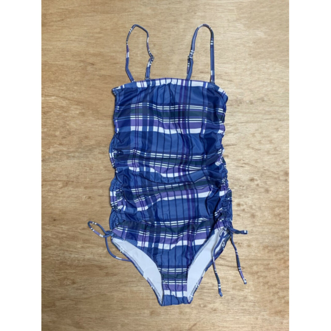 サイド ギャザー 2way スイムウェア ブルー チェック L 綺麗 美品 新品 レディースの水着/浴衣(水着)の商品写真