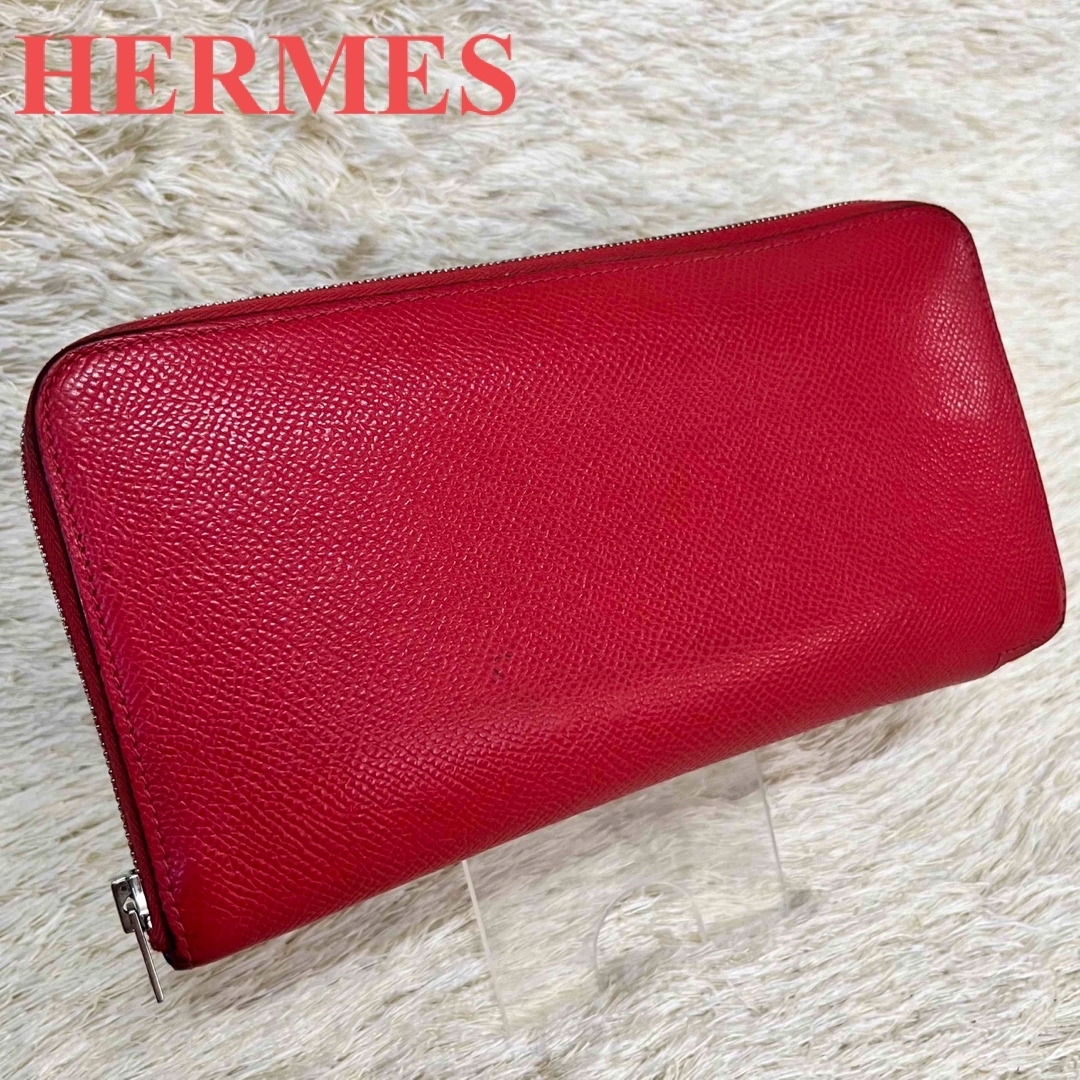 エルメス アザップロング シルクイン 長財布 レッド 柄 HERMES