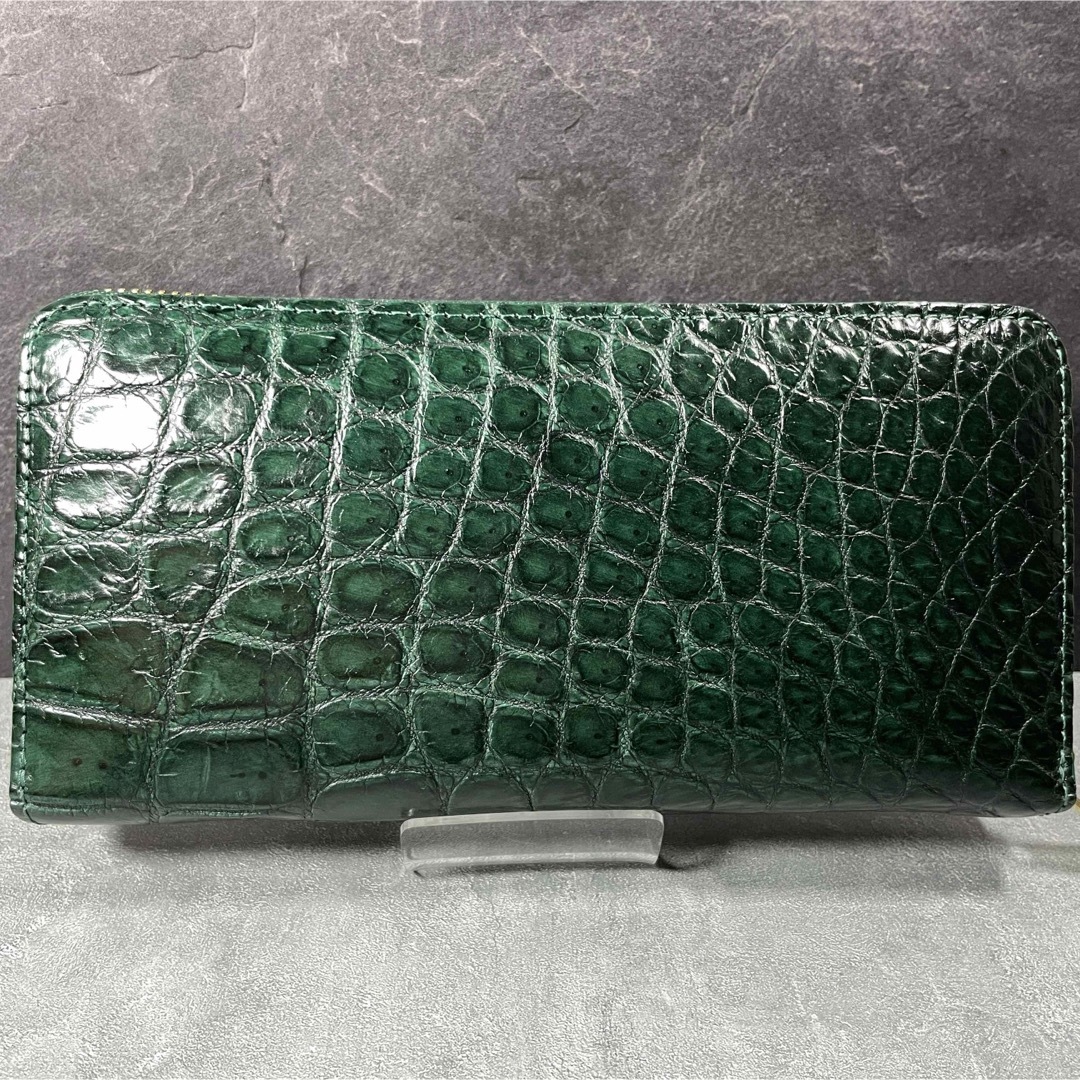クロコダイル長財布 ボトルグリーン 濃緑 本革 ワニ革財布 メンズ