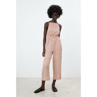 ザラ(ZARA)の【新品】ZARA リボン付きサロペット XS ピンク(オールインワン)