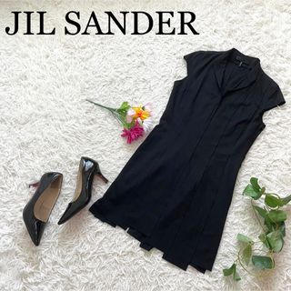 ジルサンダー(Jil Sander)の【高級】ジルサンダー　ドッキングニットワンピース　開襟　フレンチスリーブ(ひざ丈ワンピース)