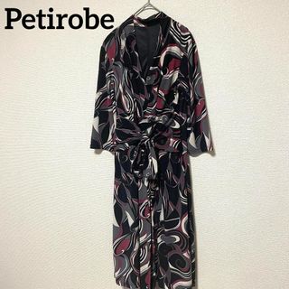 f59 Petirobe プチローブ ワンピース 膝丈 6〜7分袖 モード 総柄(ひざ丈ワンピース)