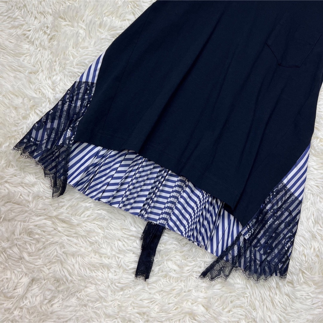 美品♡sacai サカイ 異素材 プリーツ ストライプ レース ドッキングシャツ