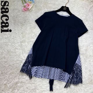美品♡sacai サカイ 異素材 プリーツ ストライプ レース ドッキングシャツ