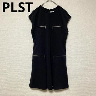 プラステ(PLST)のf66 プラステ PLST ワンピース フレンチスリーブ ファスナーポケット 黒(ひざ丈ワンピース)