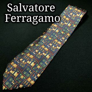 サルヴァトーレフェラガモ(Salvatore Ferragamo)のフェラガモ 家と馬車 ネイビー ネクタイ A107-D09(ネクタイ)