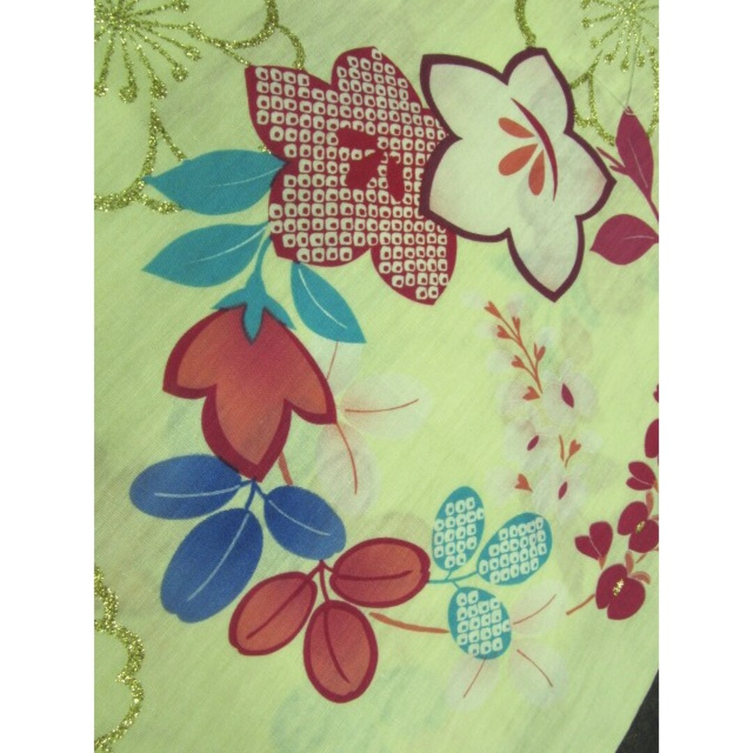 単品⭐Xmissブランド浴衣⭐薄クリーム⭐八重桜モチーフ⭐金ラメ⭐ナデシコ鹿の子