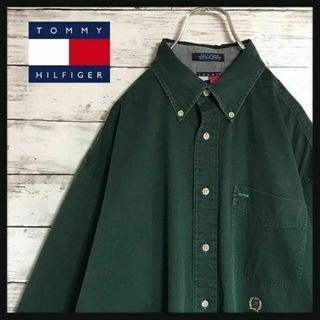 トミーヒルフィガー(TOMMY HILFIGER)の【人気グリーン】トミーヒルフィガー☆刺繍ロゴ入りシンプルシャツ　肉厚　Ｄ63(シャツ)