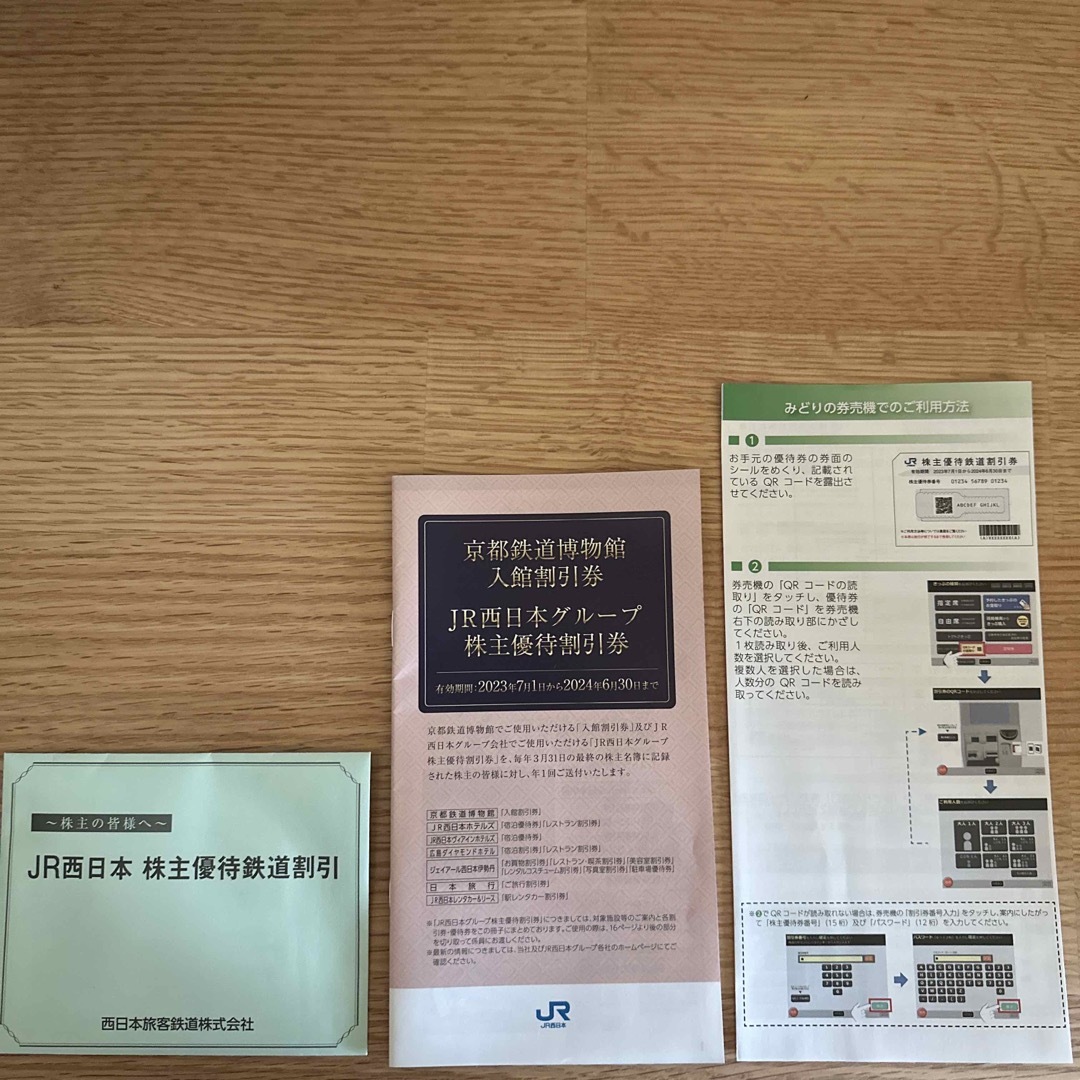 JR西日本 株主優待鉄道割引 4枚 および JR西日本グループ 株主優待割引券