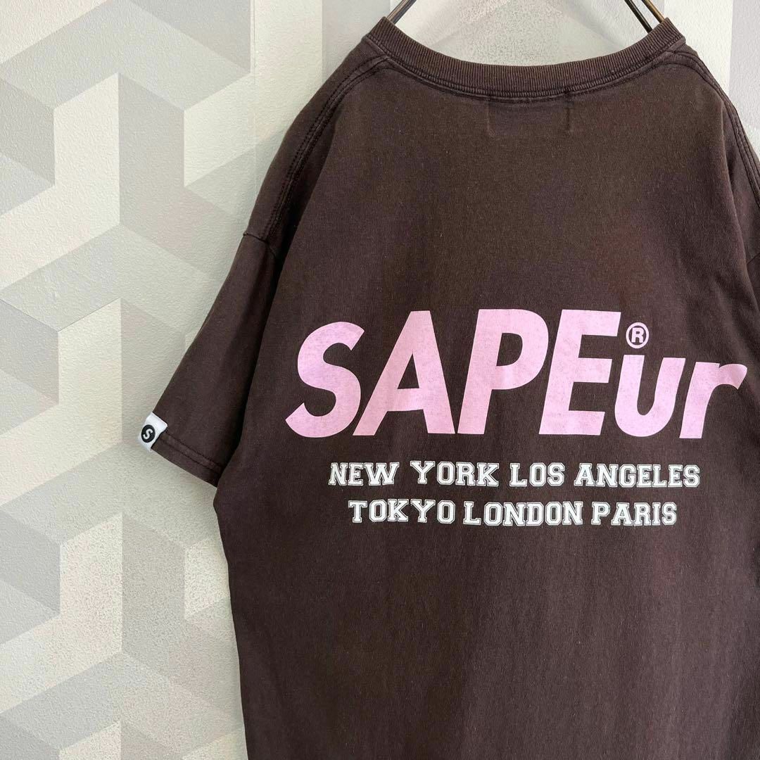 【サプール】バックプリント センターロゴ Tシャツ 茶ブラウン sapeur